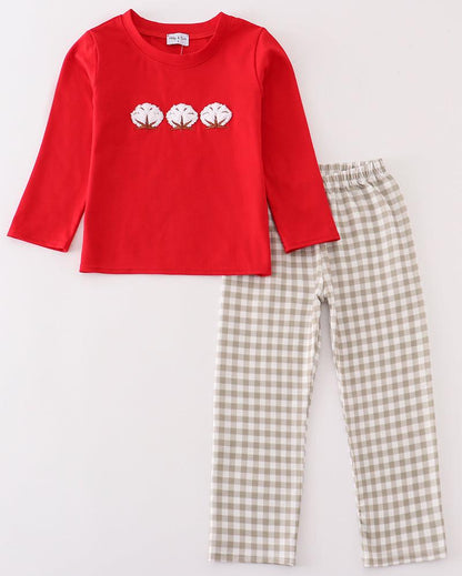 French Knot Cotton Red Boy Set