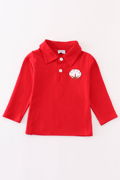 French Knot Cotton Red Boy Top