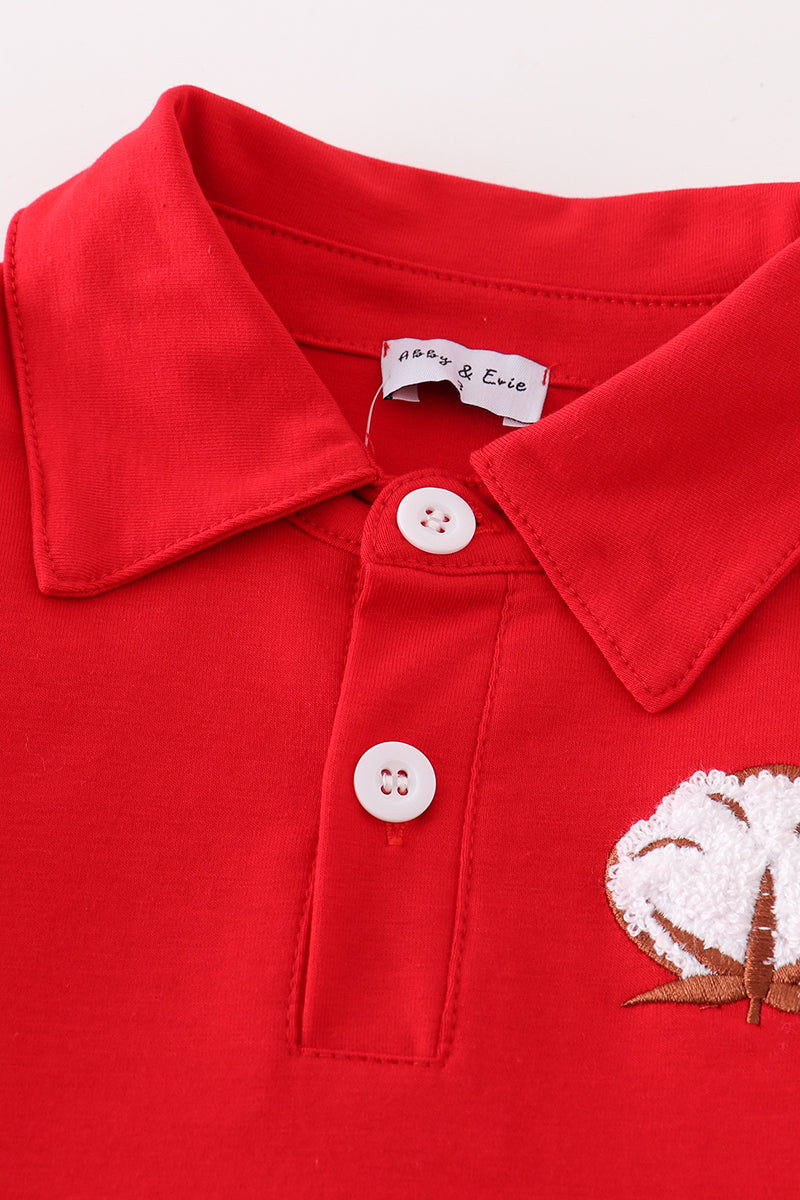 French Knot Cotton Red Boy Top