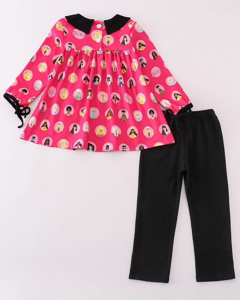 Pink Barbie Print Girl Pants Set