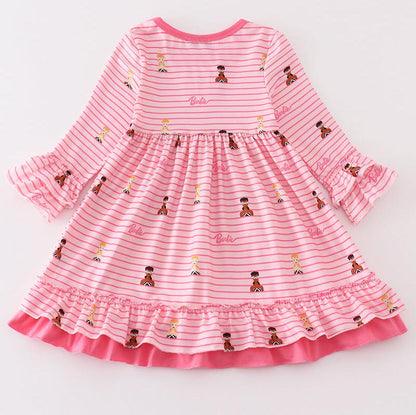 Pink Stripe Barbie Print Ruffle Dress