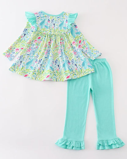 Lily Green Floral Girl Pants Set