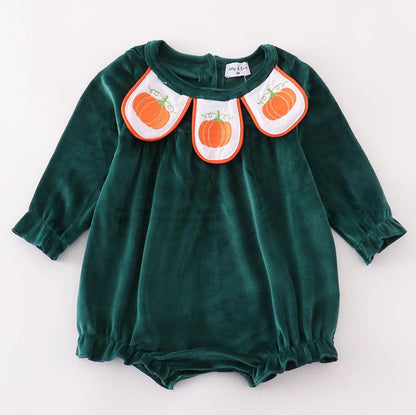 Forest Velvet Pumpkin Embroidered Girl Bubble