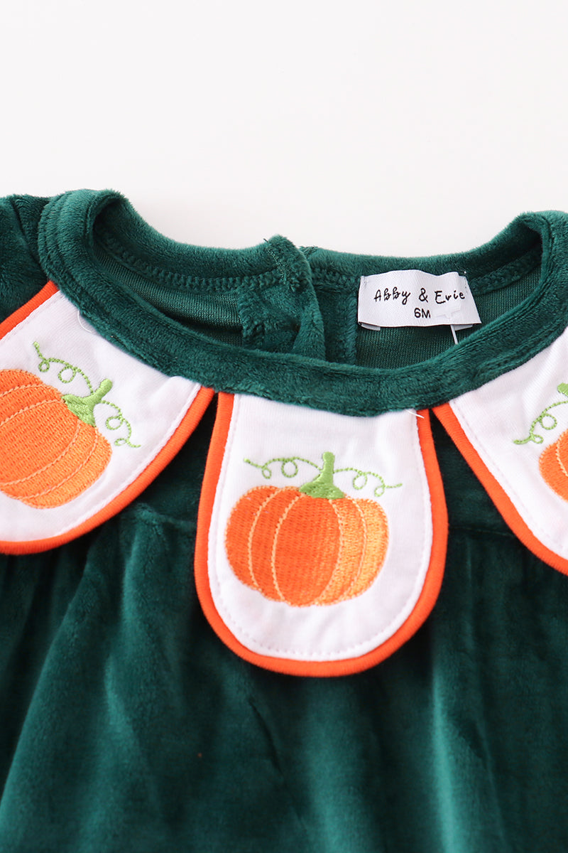 Forest Velvet Pumpkin Embroidered Girl Bubble