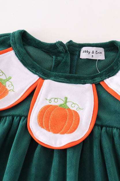 Forest Velvet Pumpkin Embroidered Girl Set