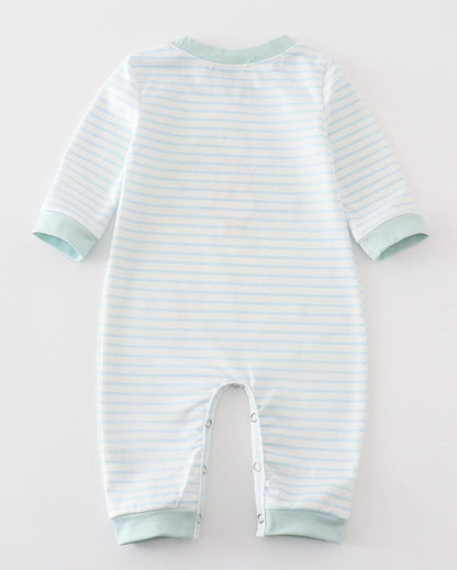 Turkey Applique Green Stripe Boy Romper