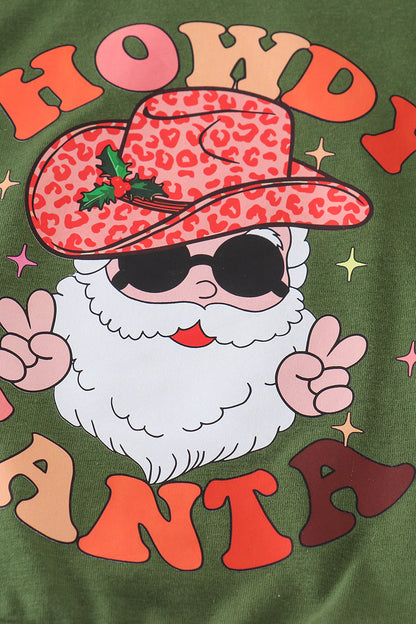 Howdy Santa Print Orange Velvet Bell Pants Set