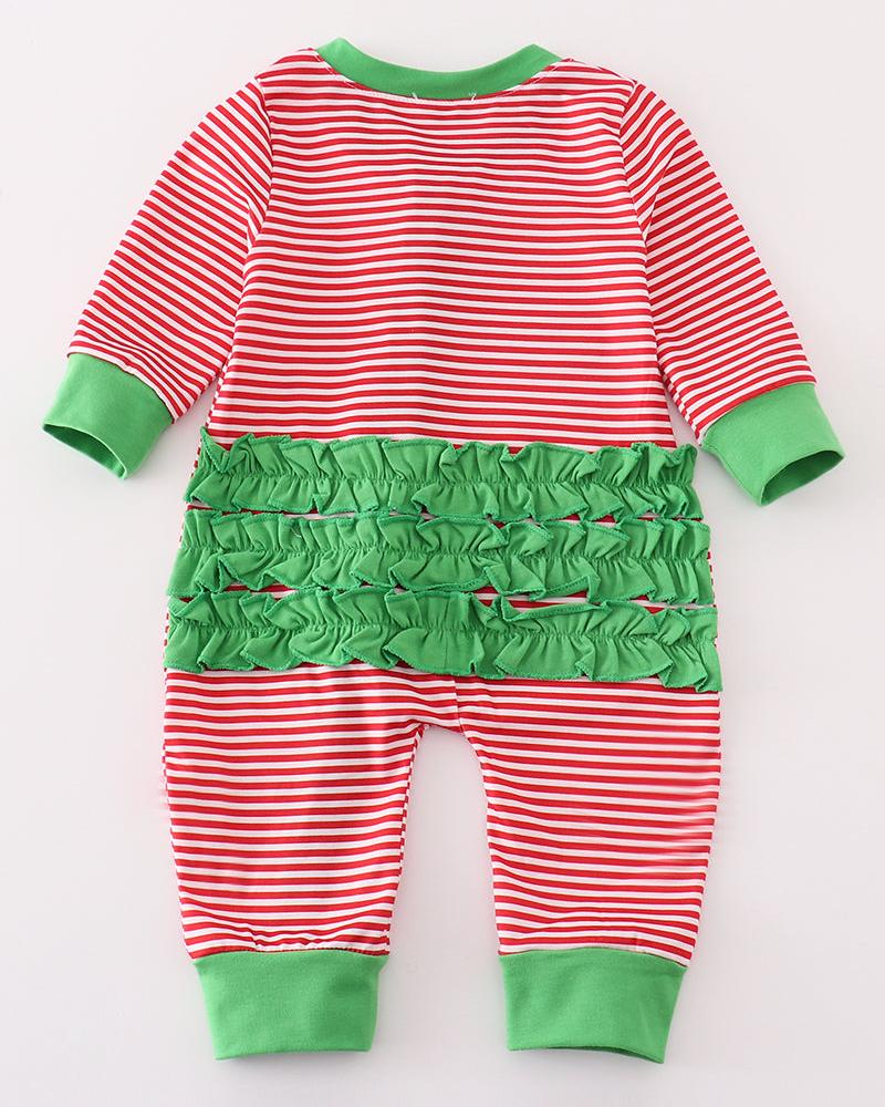 Red Stripe Christmas Tree Ruffle Girl Romper