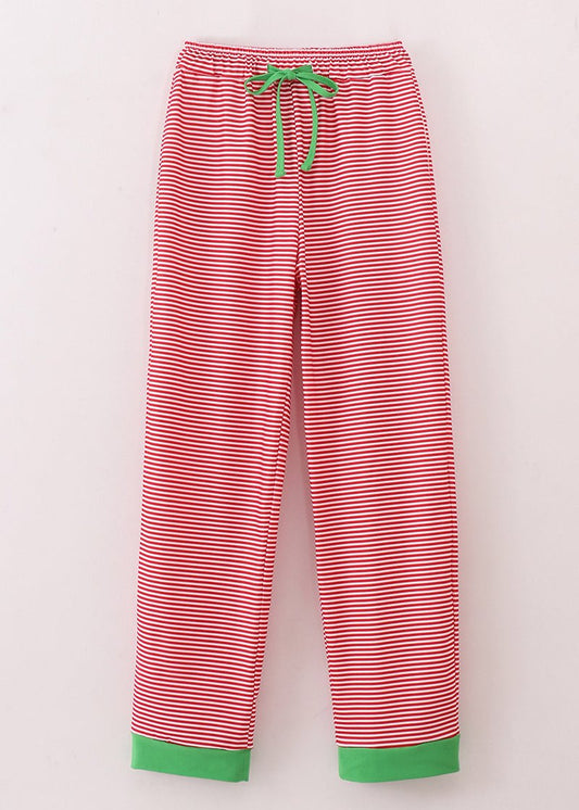 Red Stripe Christmas Tree Embroidered Adult Pajama Pants