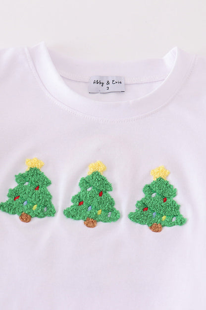 Christmas Tree French Knot Blue Smocked Boy Set