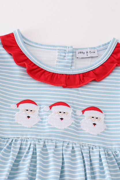 Blue Stripe Santa Embroidered Girl Set