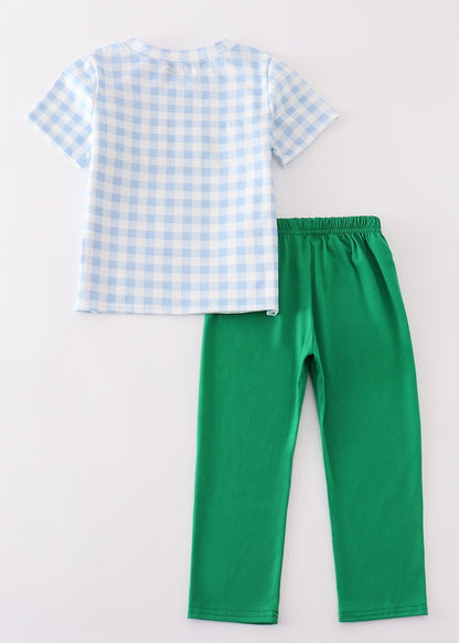 Christmas Tree French Knot Blue Pants Set