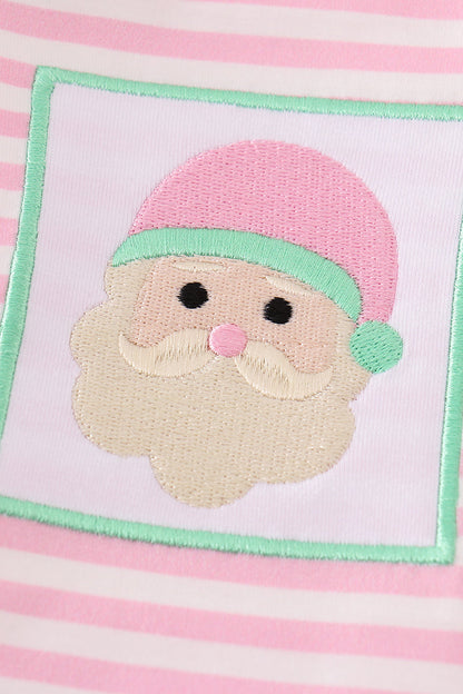 Christmas Santa Claus Embroidered Pink Stripe Women’s Gown