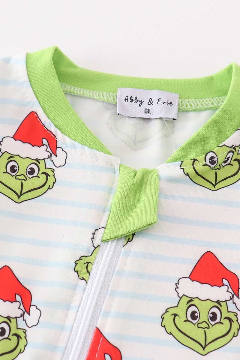 Green Guy Christmas Print Zipper Boy Romper