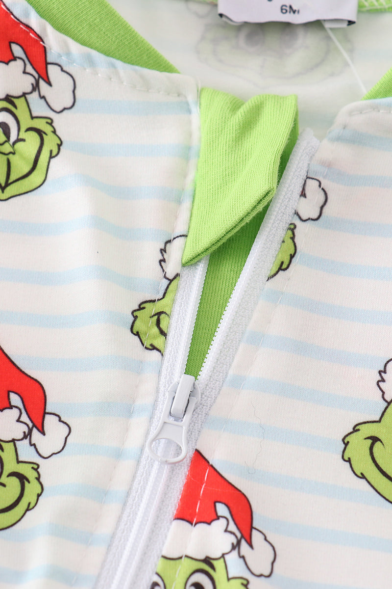 Green Guy Christmas Print Zipper Boy Romper