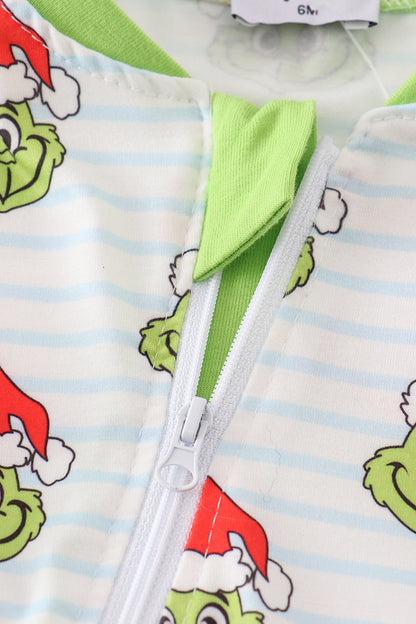 Green Guy Christmas Print Zipper Boy Romper