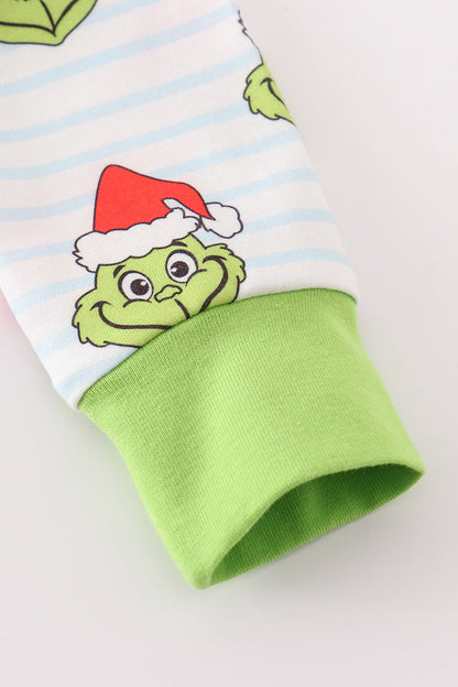 Green Guy Christmas Print Zipper Boy Romper