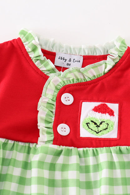 Red Christmas Character French Knot Baby Gown