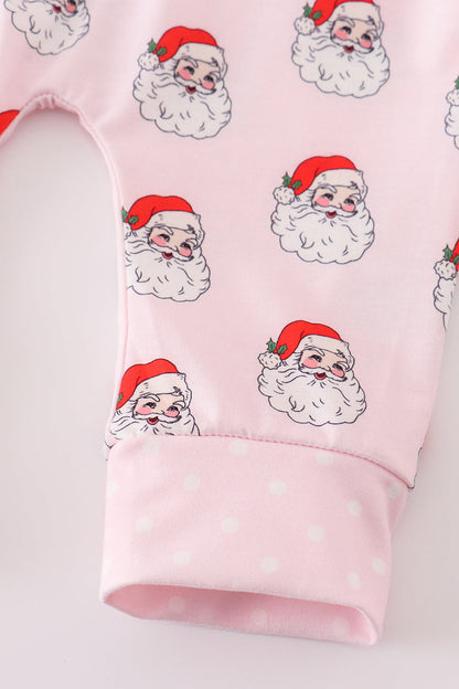 Santa Claus Print Pink Zipper Girl Romper