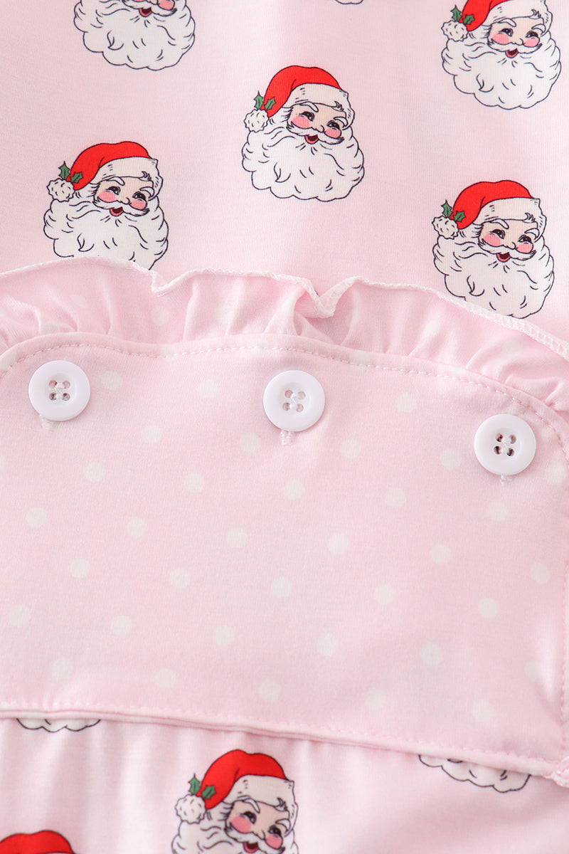 Santa Claus Print Pink Zipper Girl Romper