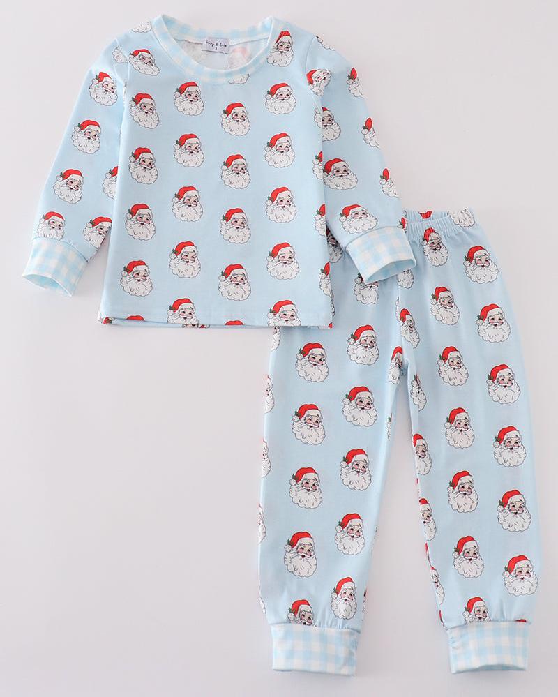 Santa Claus Print Blue Pajamas Set