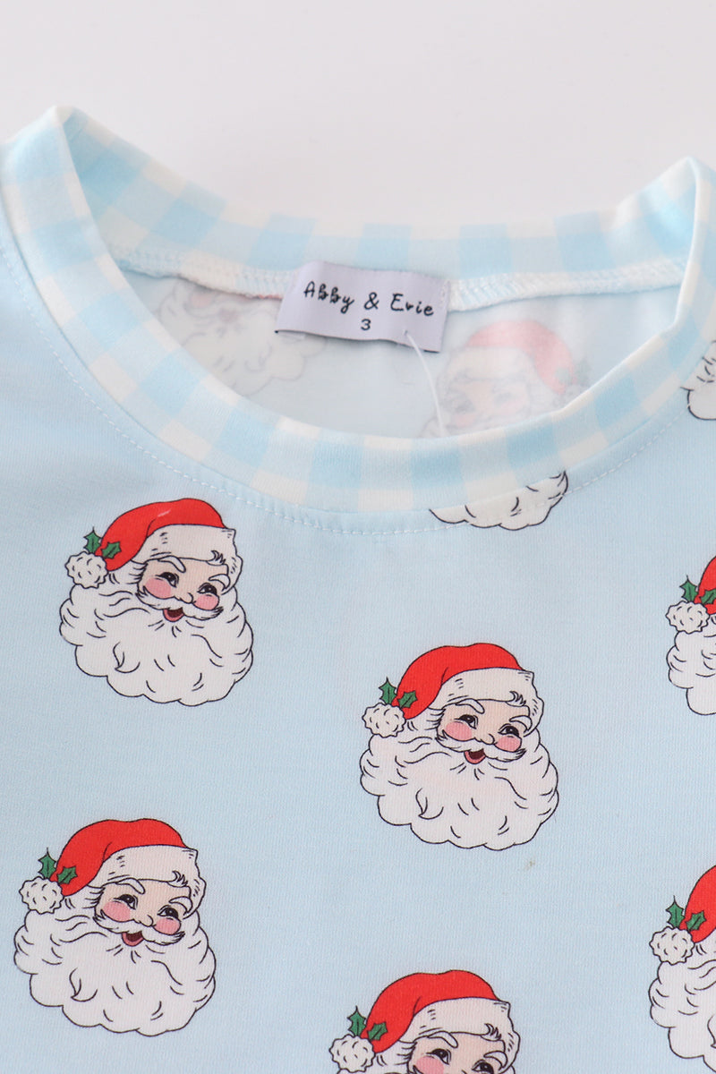 Santa Claus Print Blue Pajamas Set