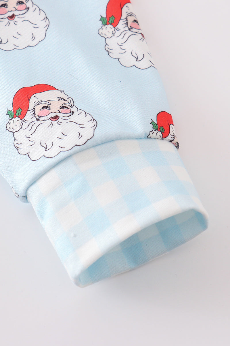 Santa Claus Print Blue Pajamas Set