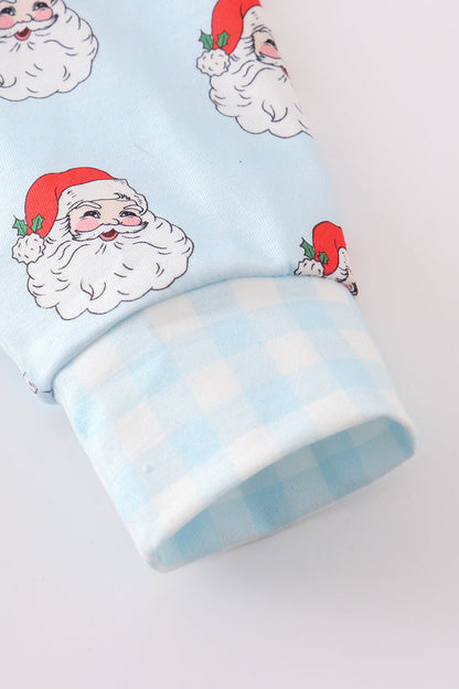 Santa Claus Print Blue Pajamas Set