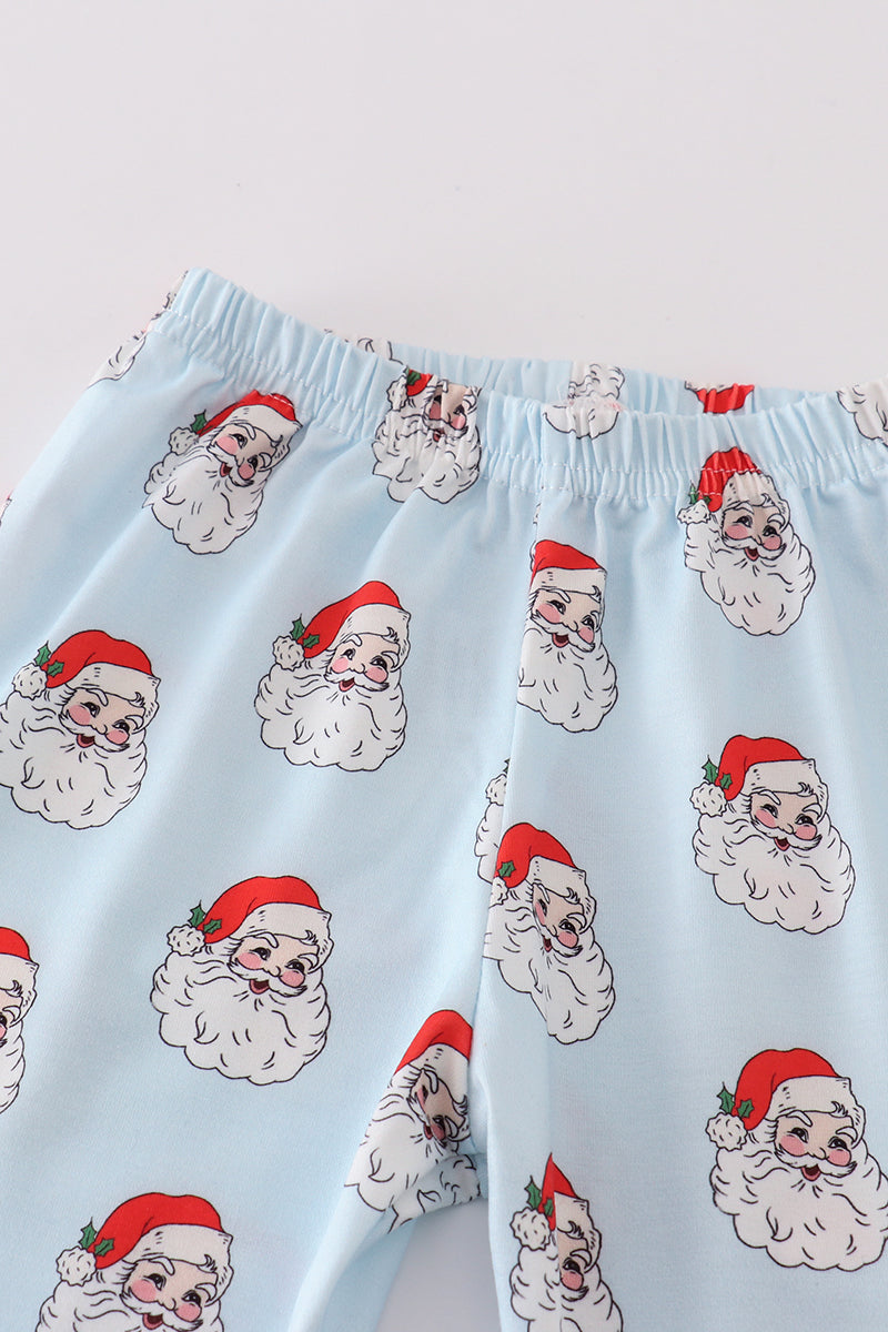 Santa Claus Print Blue Pajamas Set