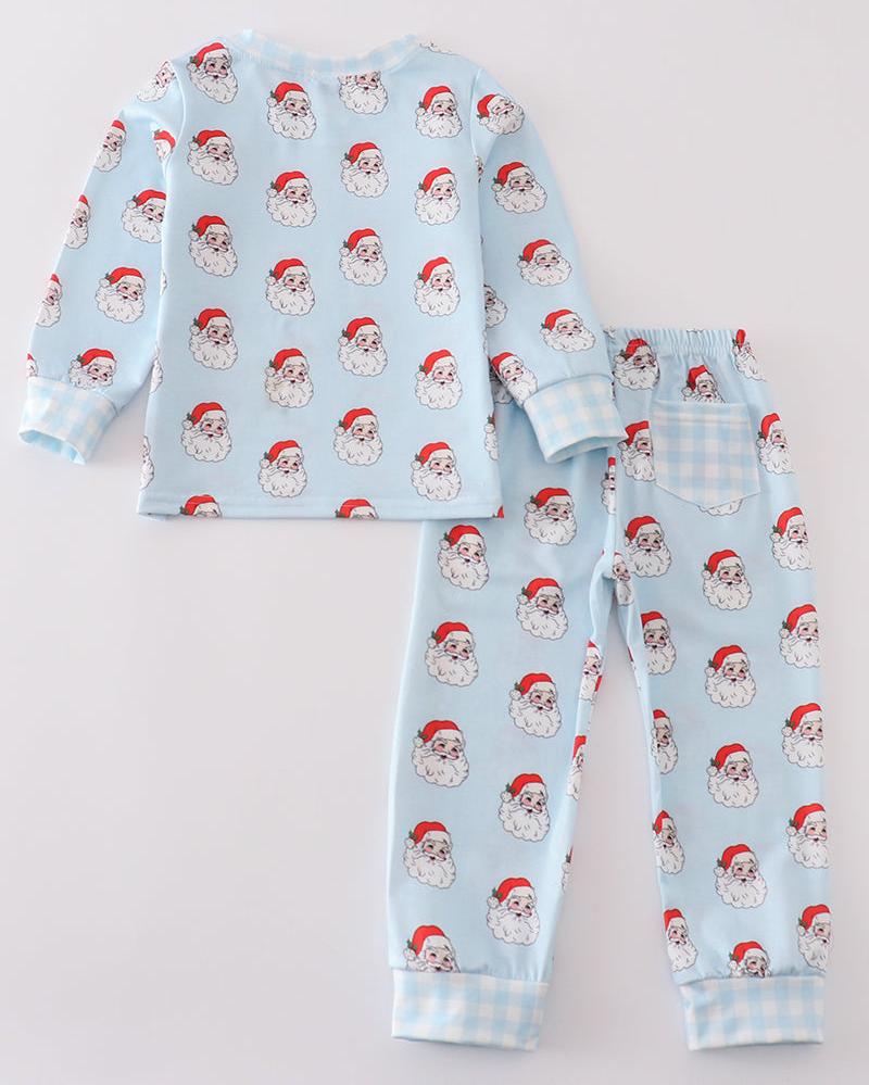 Santa Claus Print Blue Pajamas Set