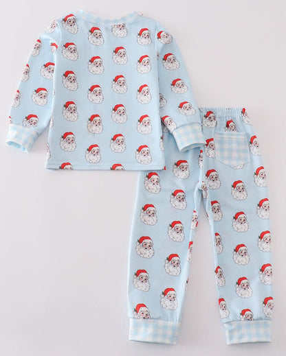 Santa Claus Print Blue Pajamas Set