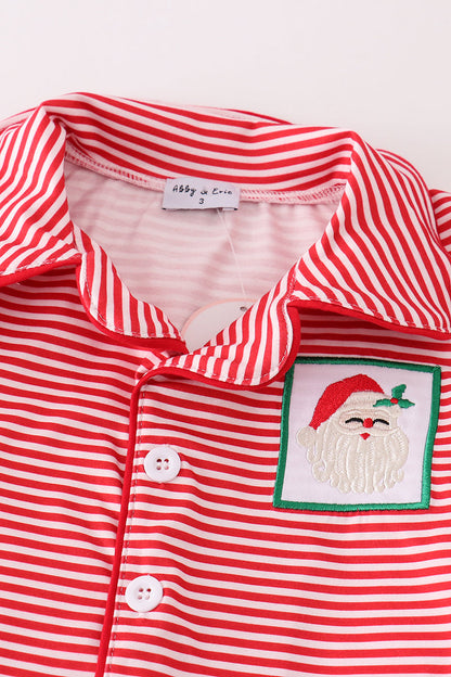 Red Stripe Christmas Santa Embroidered Boy Pajamas Set