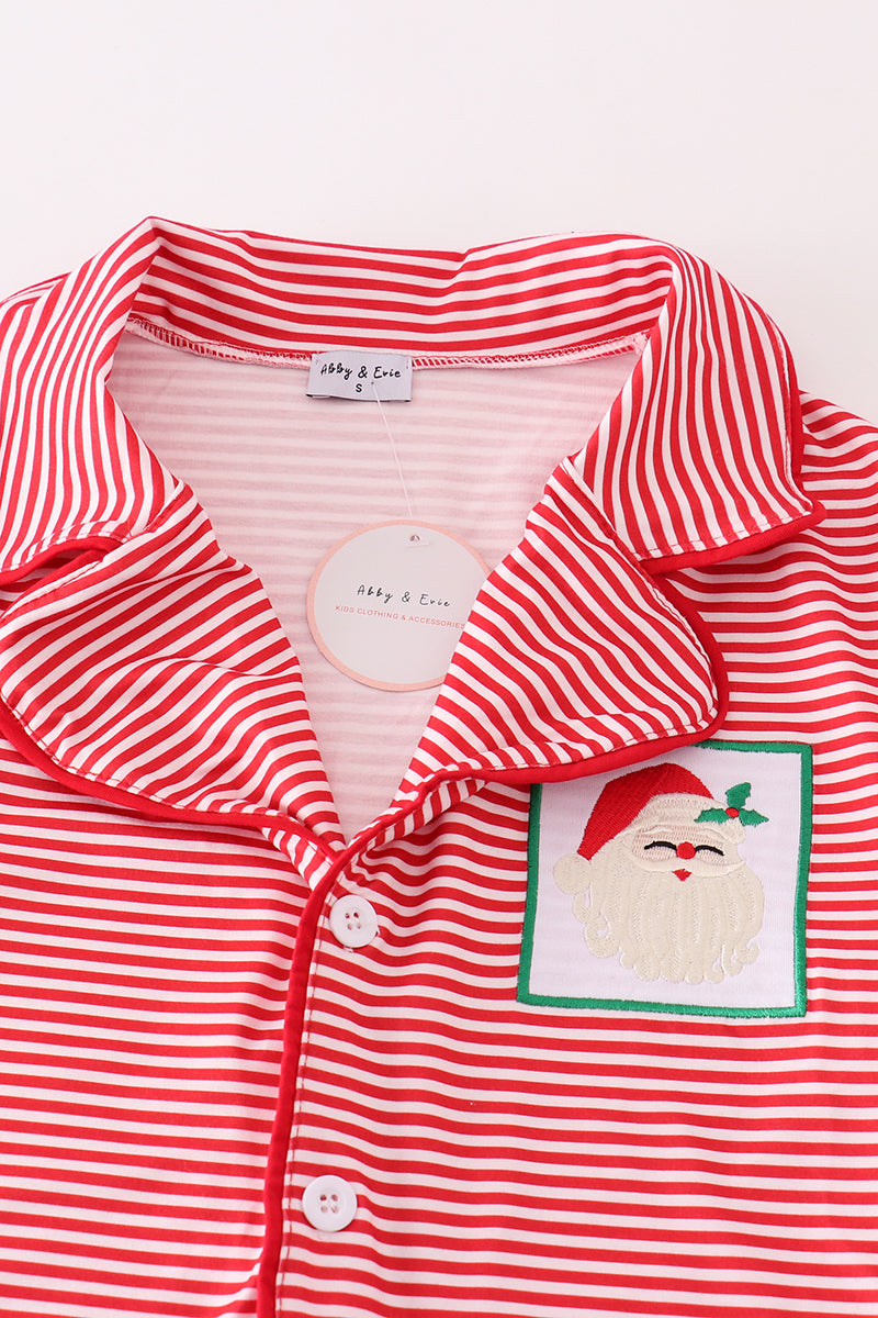 Red Stripe Christmas Santa Embroidered Women’s Pajama Gown