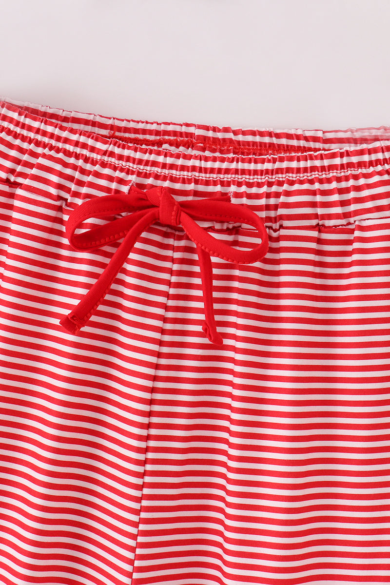 Red Stripe Christmas Santa Embroidered Women’s Pajama Pants