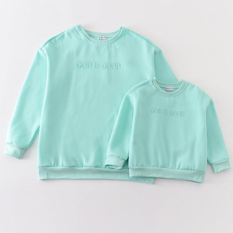 God is Good Embroidered Mint Mom+Me Fleece Sweatshirt