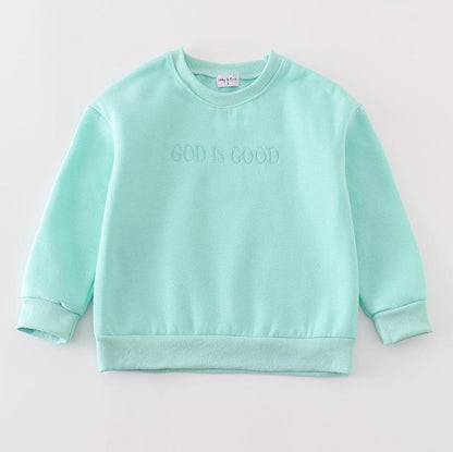 God is Good Embroidered Mint Mom+Me Fleece Sweatshirt