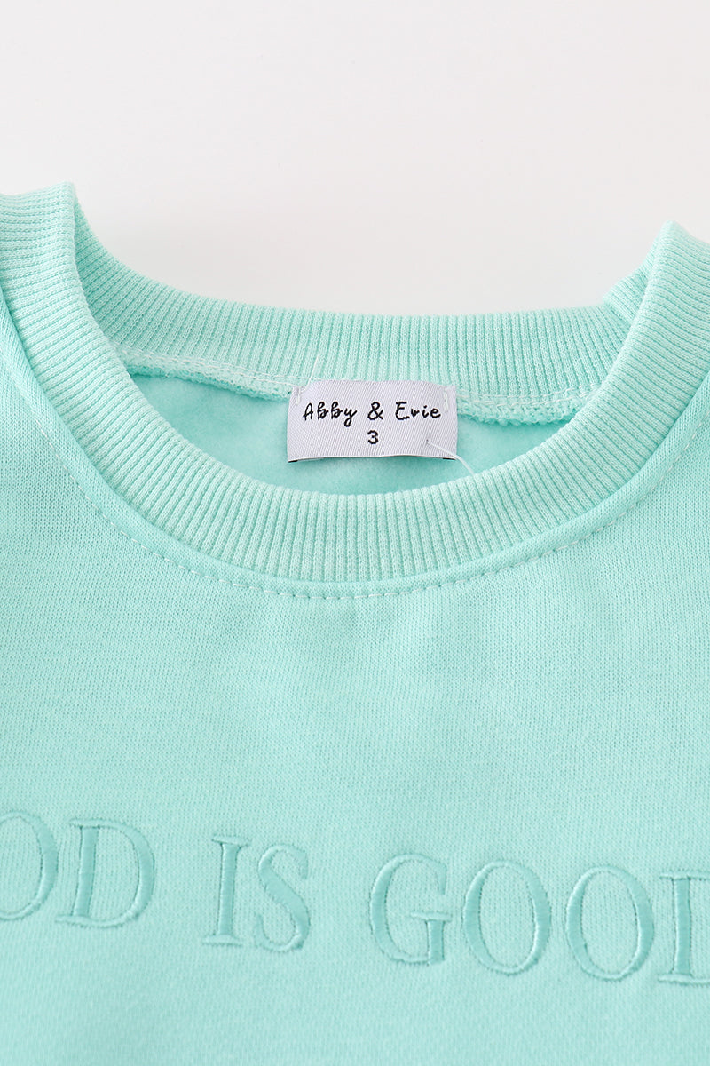 God is Good Embroidered Mint Mom+Me Fleece Sweatshirt