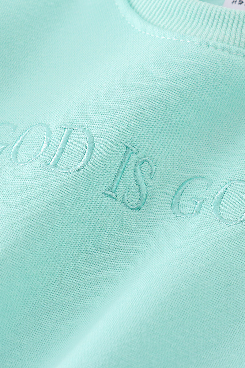 God is Good Embroidered Mint Mom+Me Fleece Sweatshirt