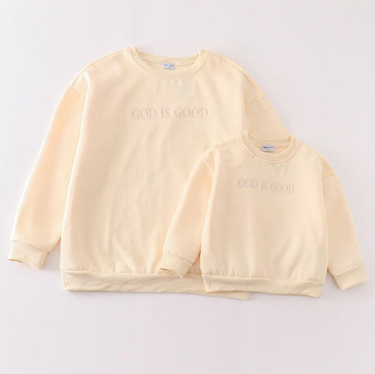 God is Good Embroidered Cream Mom+Me Fleece Sweatshirt