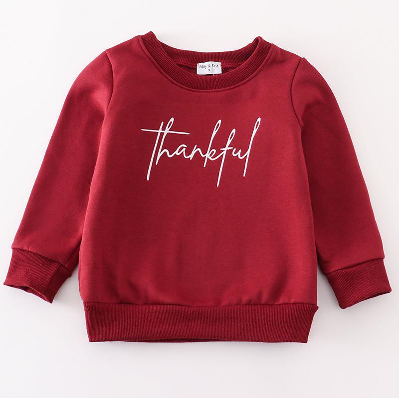 Thankful Print Maroon Mom+Me Fleece Sweatshirt