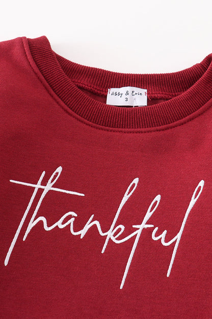 Thankful Print Maroon Mom+Me Fleece Sweatshirt