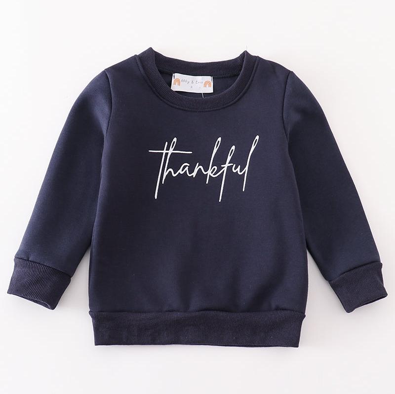 Thankful Print Navy Mom+Me Fleece Sweatshirt