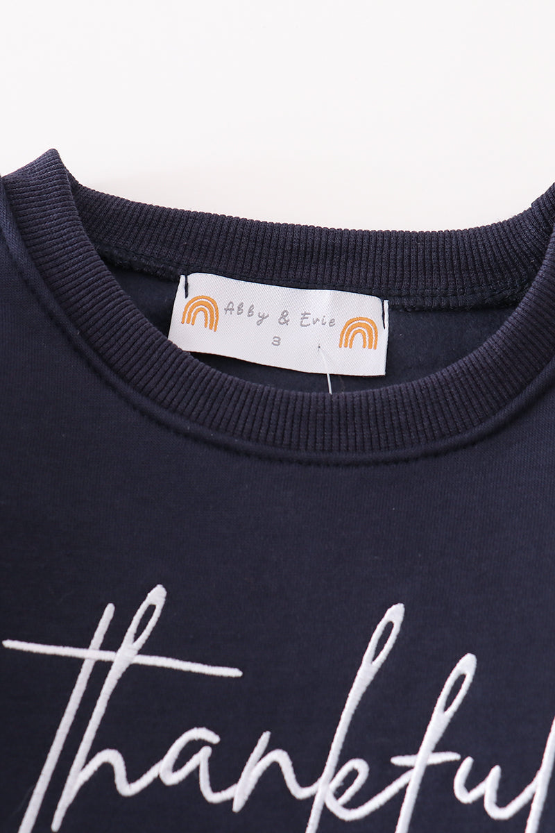 Thankful Print Navy Mom+Me Fleece Sweatshirt