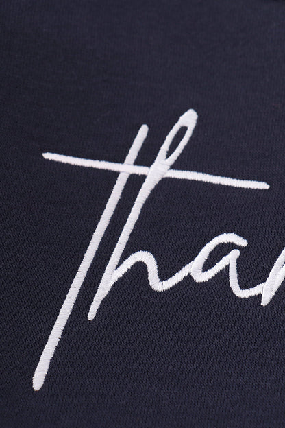 Thankful Print Navy Mom+Me Fleece Sweatshirt