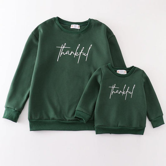 Thankful Print Forest Mom+Me Fleece Sweatshirt