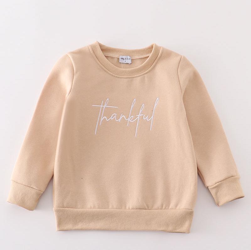 Thankful Embroidered Beige Mom+Me Fleece Sweatshirt