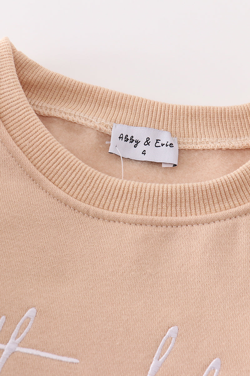 Thankful Embroidered Beige Mom+Me Fleece Sweatshirt