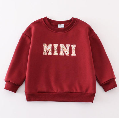 Mama + Mini Applique Maroon Fleece Sweatshirt