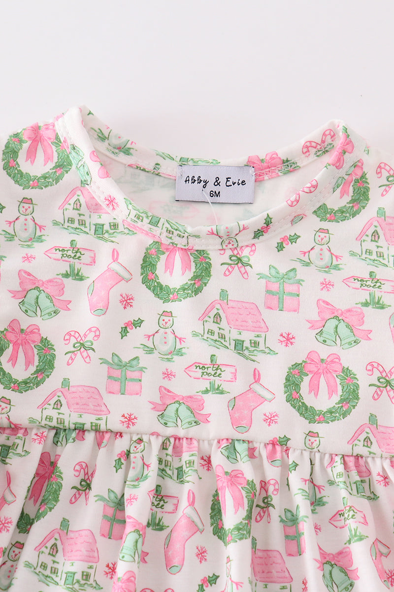 Festive Pink Christmas Print Baby Bloomers Set