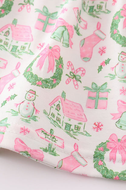 Festive Pink Christmas Print Baby Bloomers Set